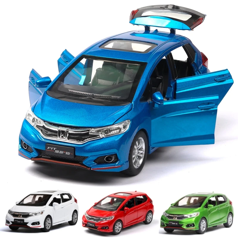 1/32 Honda FIT JAZZ Sport Toy Car Diecast Miniature Model SUV Pull Back Doors Openable Sound & Light Collection Gift For Boy Kid