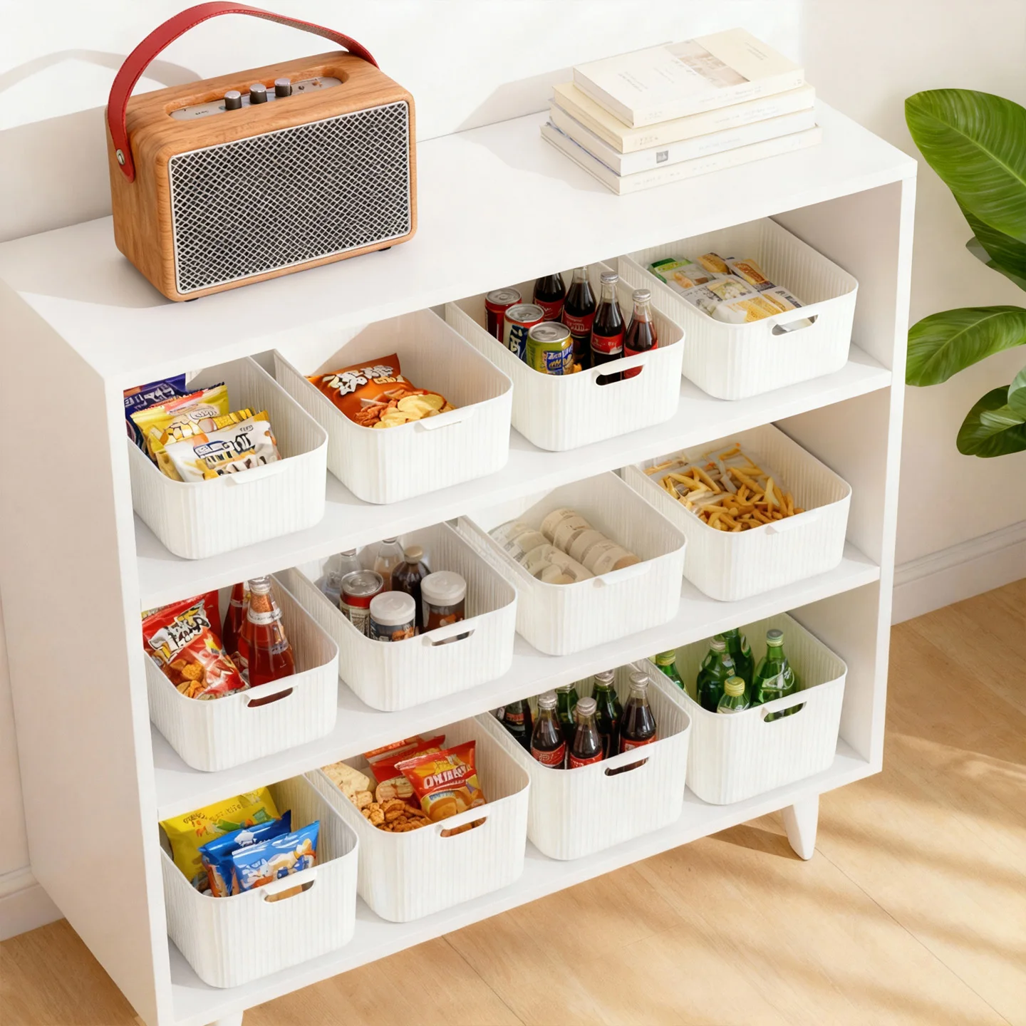 

Multi-Purpose Plastic Storage Box With Handle Large Capacity Snacks Toys Storage Case Bathroom Kitchen Cabinet Storage Organizer