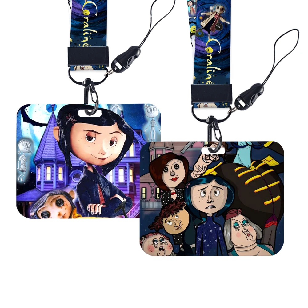 Coraline Movie Horizontal Card Holder Hot Selling Student Hanging Neck Phone Lanyard Access Card Badge Accessories Gift