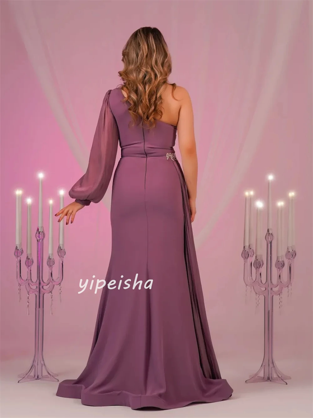 تخصيص الأزياء الكلاسيكية جيرسي حجر الراين Ruched حورية البحر واحد الكتف فساتين طويلة مخصصة فساتين المناسبات الحديثة نمط مثير