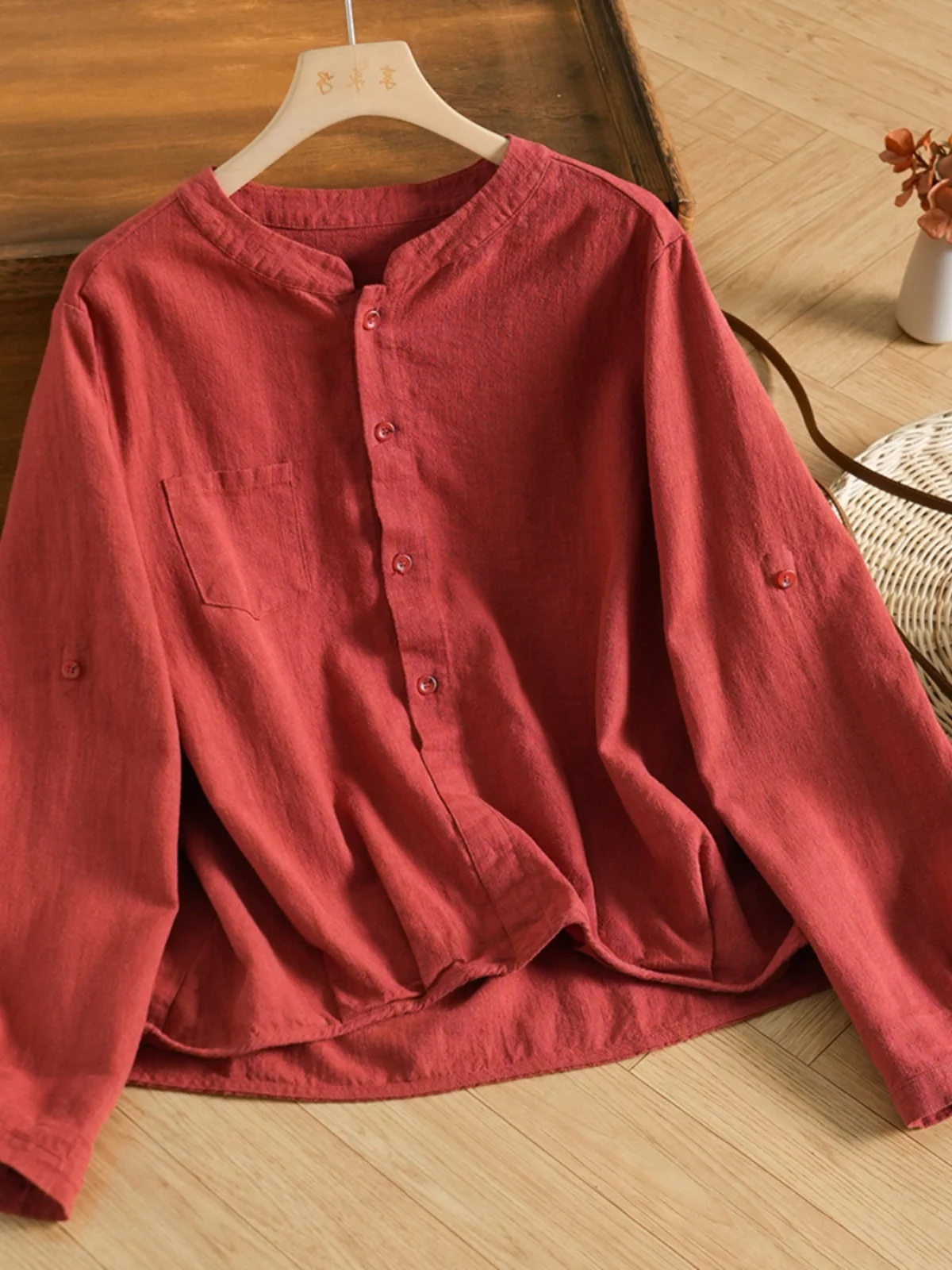 

Retro Wa Hemp Cotton Long Sve irt Women's Loose Casual Top Spring Summer New Sle Ladies Faionable T-irt