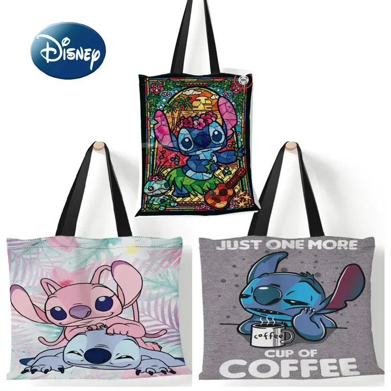 Disney Stitch Large Capacity Shopping Bags Tote Bags Anime Lilo and Stitch Women\'s Canvas Handbags  Girls Gifts  35x40cm