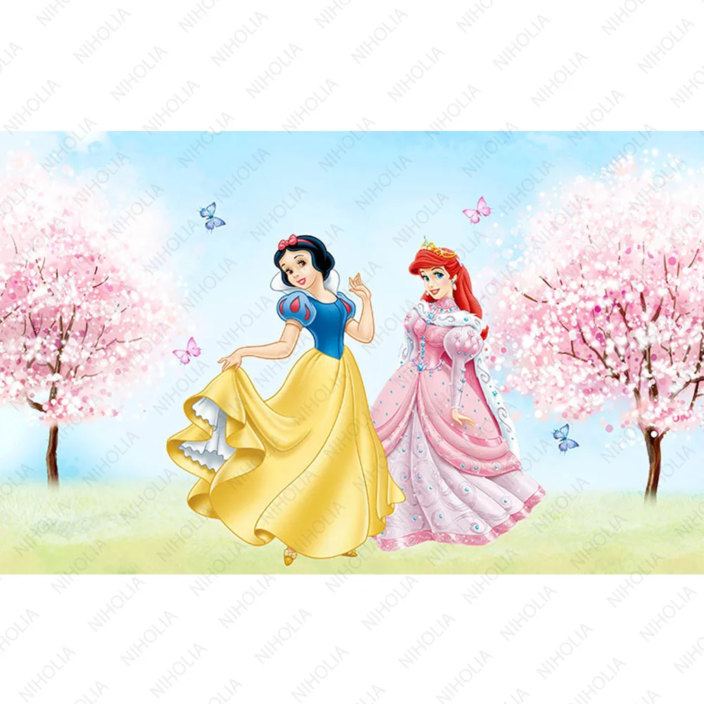 Disney All Princess Get Together Backdrops For Girls 1st Sakura Castle Birthday Background Photozone Wall Wedding Cylinder Decor