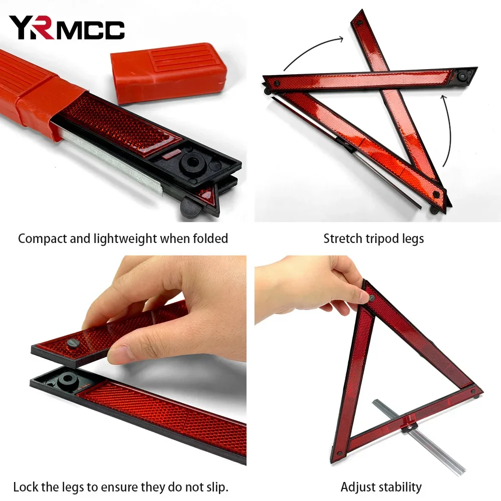 Car Fault Warning Night Road Safety Warning Reflective Tripod Emergency Fault Foldable Sign Warning Safety Gadget Accessories