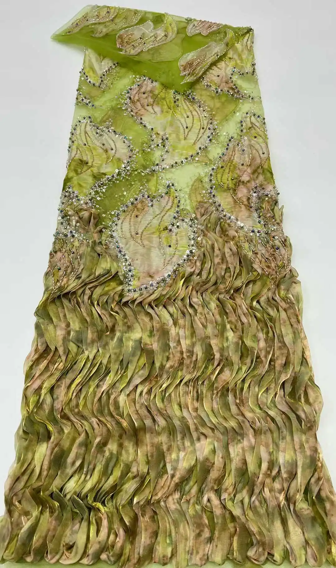 

France 3D Embroidery Applique Lace Fabric African Beaded Sequin Lace Fabric 2025 Hot Sale Nigeria Tulle Lace Fabrics Dresses