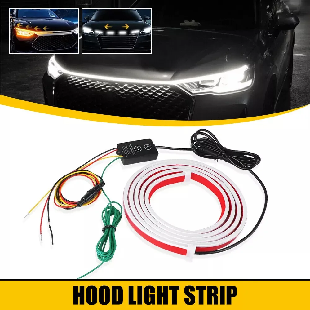Car Hood Decorative Light LED Daytime Running Light Strip Start Scan Yellow Auto Turn Signal Indicator Headlight Universal 12V