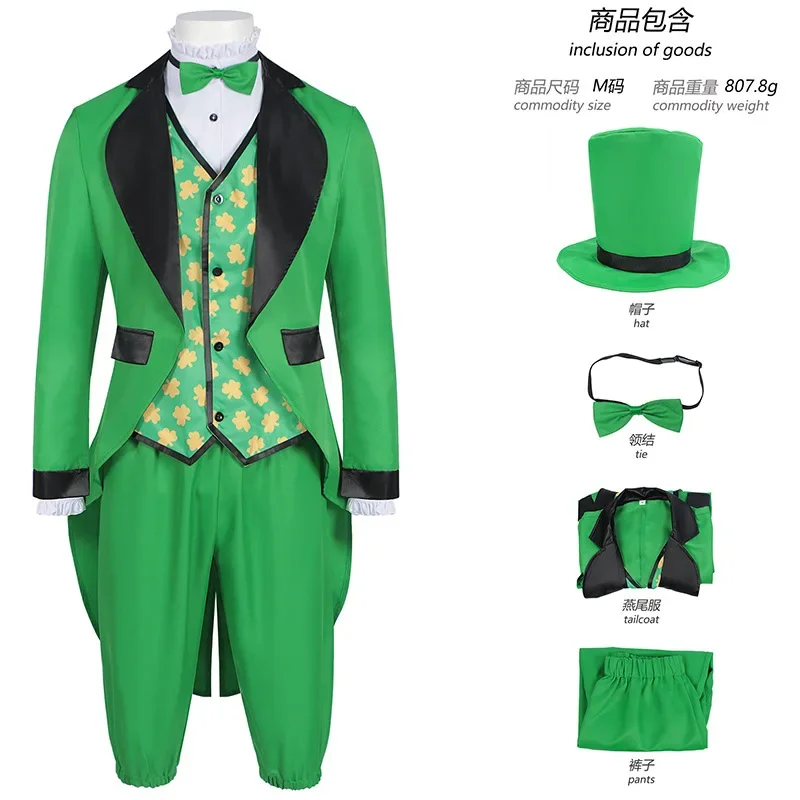 الأيرلندية التقليدية عيد القديس باتريك كرنفال تأثيري حلي الأخضر يرتدى Leprechaun دور اللعب زي حفلة القرون الوسطى