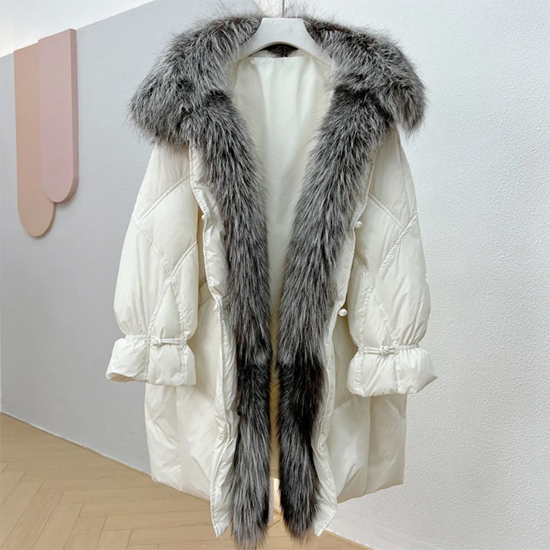 Imagem -04 - Menina Bonita 2023 Moda Inverno Real Fox Fur Collar Grosso Quente Mulheres Cabolsa Goose Down Jacket Outwear de Luxo Solto Streetwear