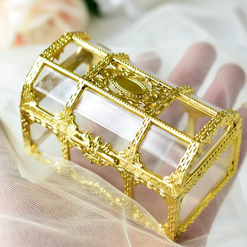 New Mini Gold/Silver Transparent Jewelry Storage Box Vintage Clear Candy Pirate Storage Organizer Vintage Trinket Treasure Chest