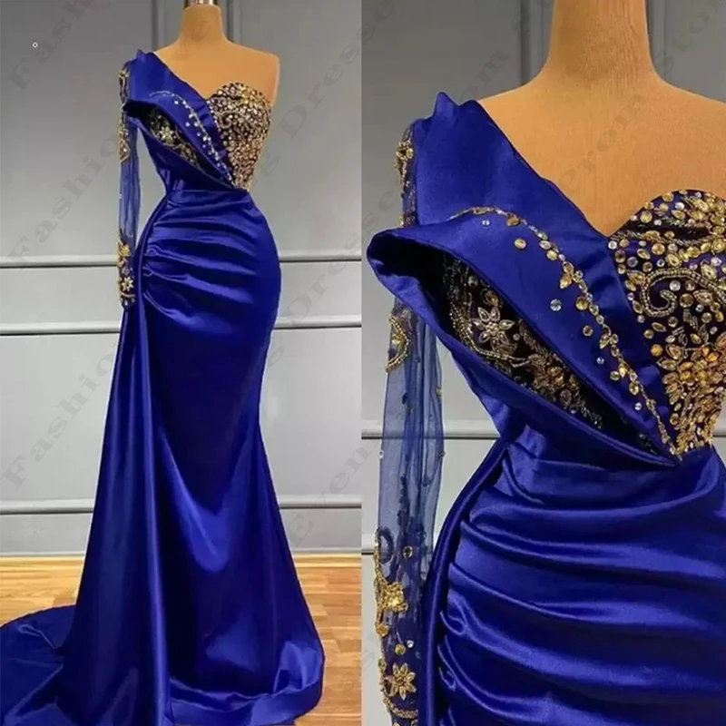 Vestidos de Noche elegantes y exquisitos con cuentas, vestidos románticos de sirena con manga de un hombro, elegantes y sexys, vestidos de graduación sin espalda 2024