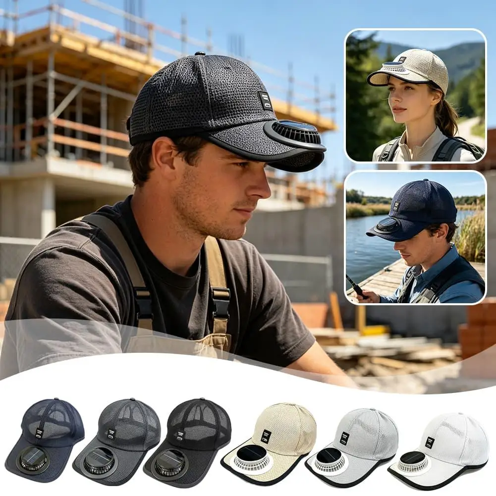 Summer Solar USB Rechargeable Fan Baseball Cap, Breathable UV Protection Sun Hat with Built-in Cooling Fan for Outdoor Sports
