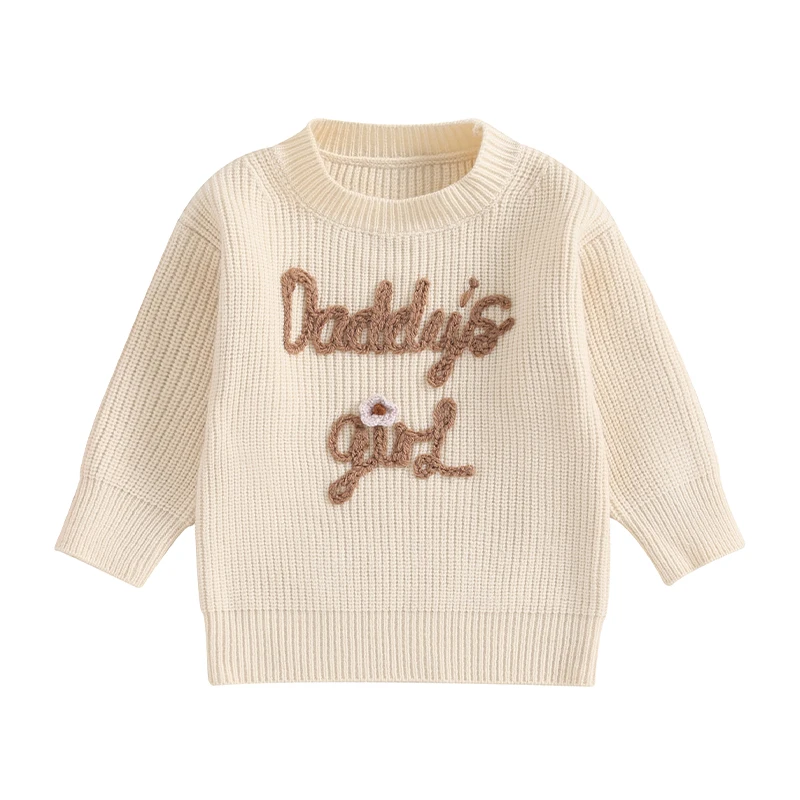 Newborn Baby Girl Knitted Jumper Toddler Girls Daddy s Girl Letter Embroidery Sweater Crew Neck Long Sleeve Knitwear Knit