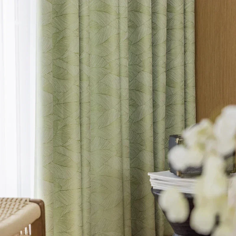 Small Fresh Pastoral Style Curtains for Living Dining Room Bedroom Leaf Embroidery Curtain Blackout High-quality Green