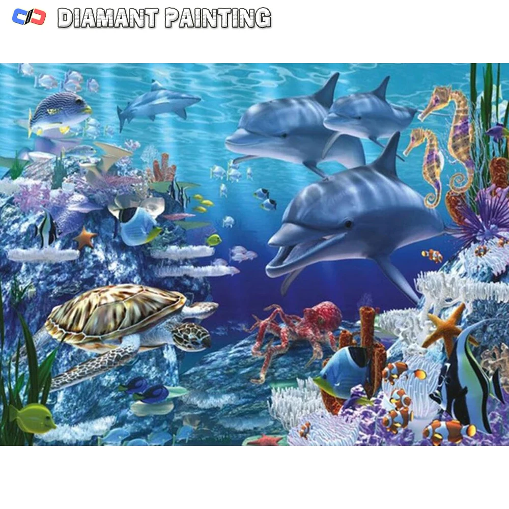 5D Diamond Painting Dolphin Full Drill DIY Mosaic Animal New Arrival world Ocean world Embroidery Turtle Fish New Year\'s Gift