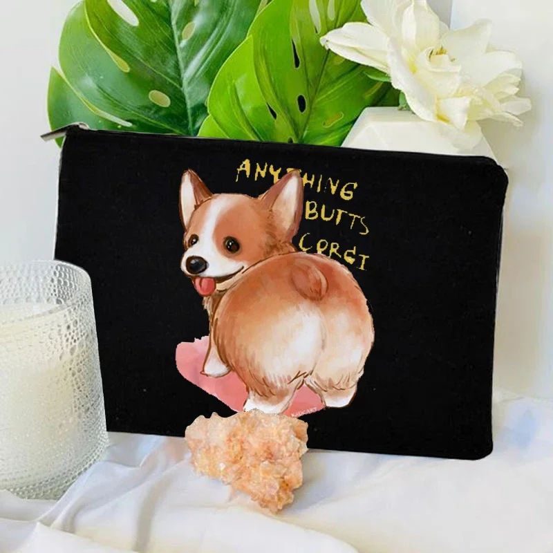 Cute Corgi Pet Illustration Canvas Cosmetic Cases Travel Organizer Wallet Lipstick Bag Vanity Woman Toiletry Bag Women Necesser