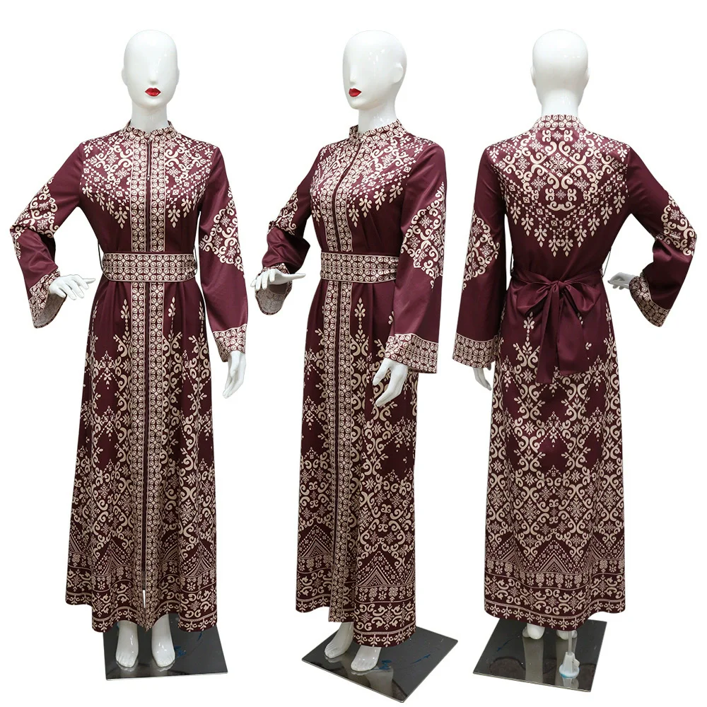 

Middle Eastern Muslim Luxury Fashion Robe Ramadan Morocco Arab Dubai New Printed Zipper Robe Ethnic Style Dress