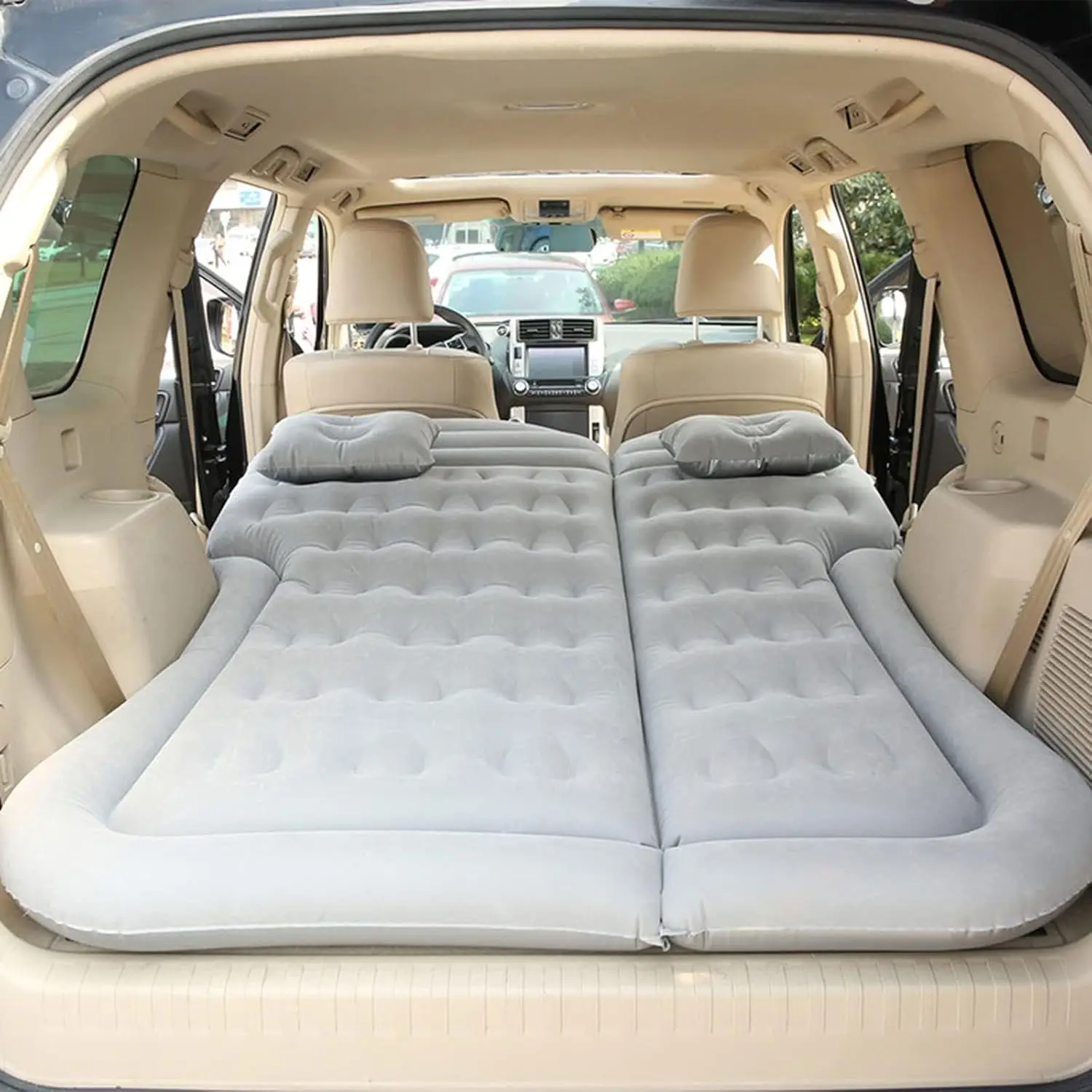 

SUV Car Bed with Pump & 2 Pillows – Inflatable Sleeping Mat for Camping, Travel, Picnic – Full Grey