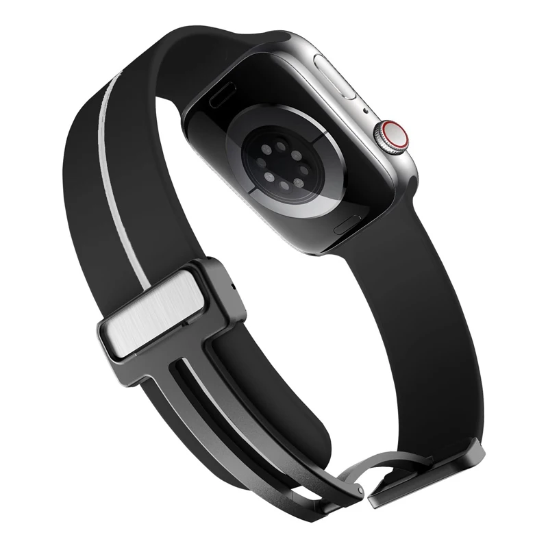Ремешок силиконовый для Apple watch band, магнитный браслет для iWatch series 9 8 7 6 5 4 SE Ultra 2, 45 мм 44 мм 42 мм 49 мм 40 мм 41 мм 38 мм