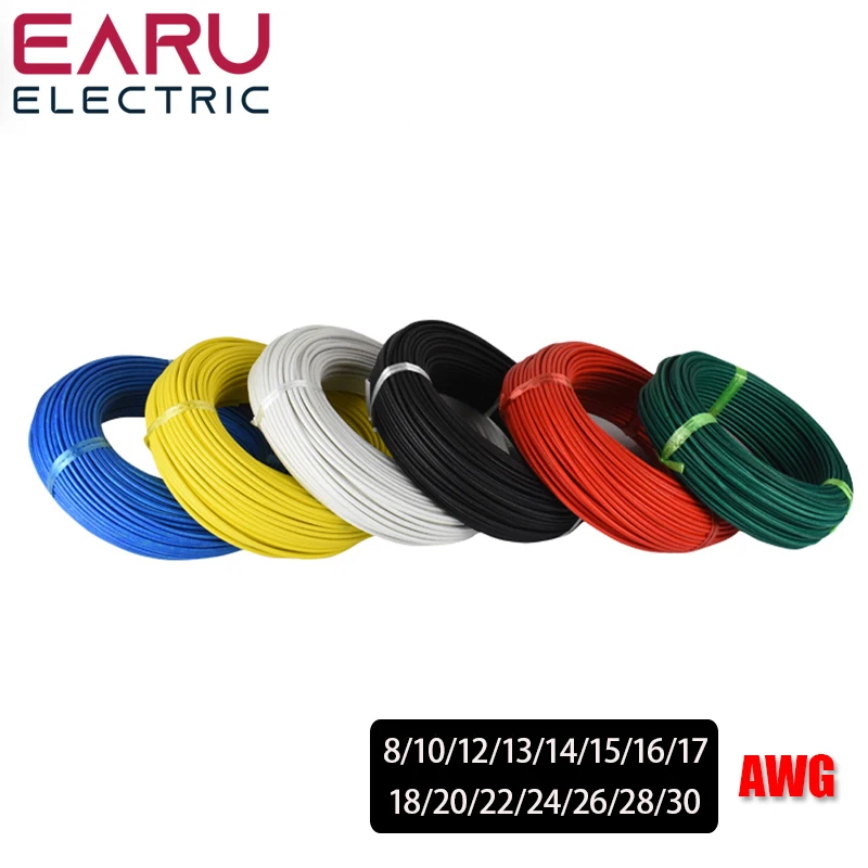 5Meters/Lot Heat-resistant Soft Electrical Silicone Wire Cable 8 10 12 14 16 18 20 22 24 26 28 30 AWG 5M 6 Color Red Black Blue