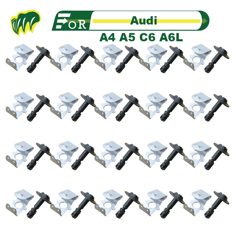 

20 PCS For Audi A4 A5 C6 A6L Car Body Bolts & U-nut Clips Engine Cover Splash Shield Guard Bumper Fastener Rivet Transmission