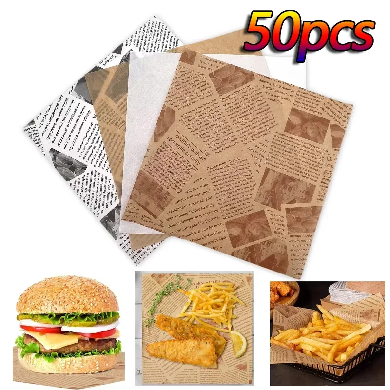 

Hot 50pcs/set Oil-Proof Paper Food Wrapping Paper Baking Sandwich Burger Fries Fried Food Wrapping Paper Plate Mat Accessories