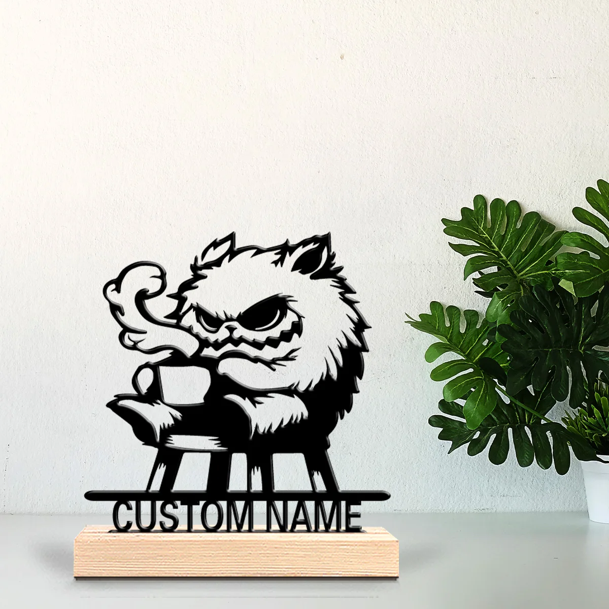 1pc Angry plush monster Custom Text Tin Statue Metal Ornament Art Crafts With Wood Base Tin Statue For Office Room Decor