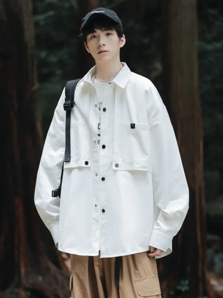 

Свободная повседневная рабочая рубашка с длинным рукавом для мужчин, весна 2025, модная японская ретро-верхняя одежда, молодежная, с пуговицами, популярный дизайн