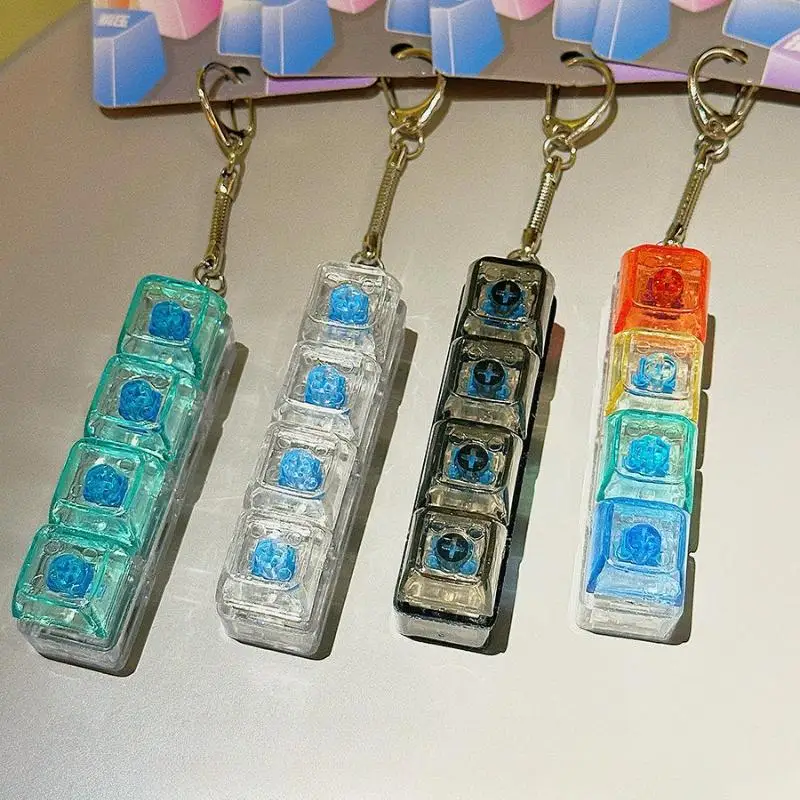 4 Keycap Keyboard Keychain Transparent Fidget Clicker Sound Sensory Bag Pendant Keyring Christmas CNY Birthday Party Gift