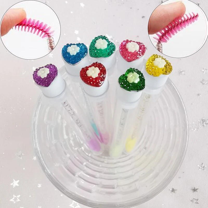 Asta di cristallo glitterato asta di cristallo a forma di fiore e diamante applicatore di pennelli per ciglia estensione tubo di Mascara in plastica