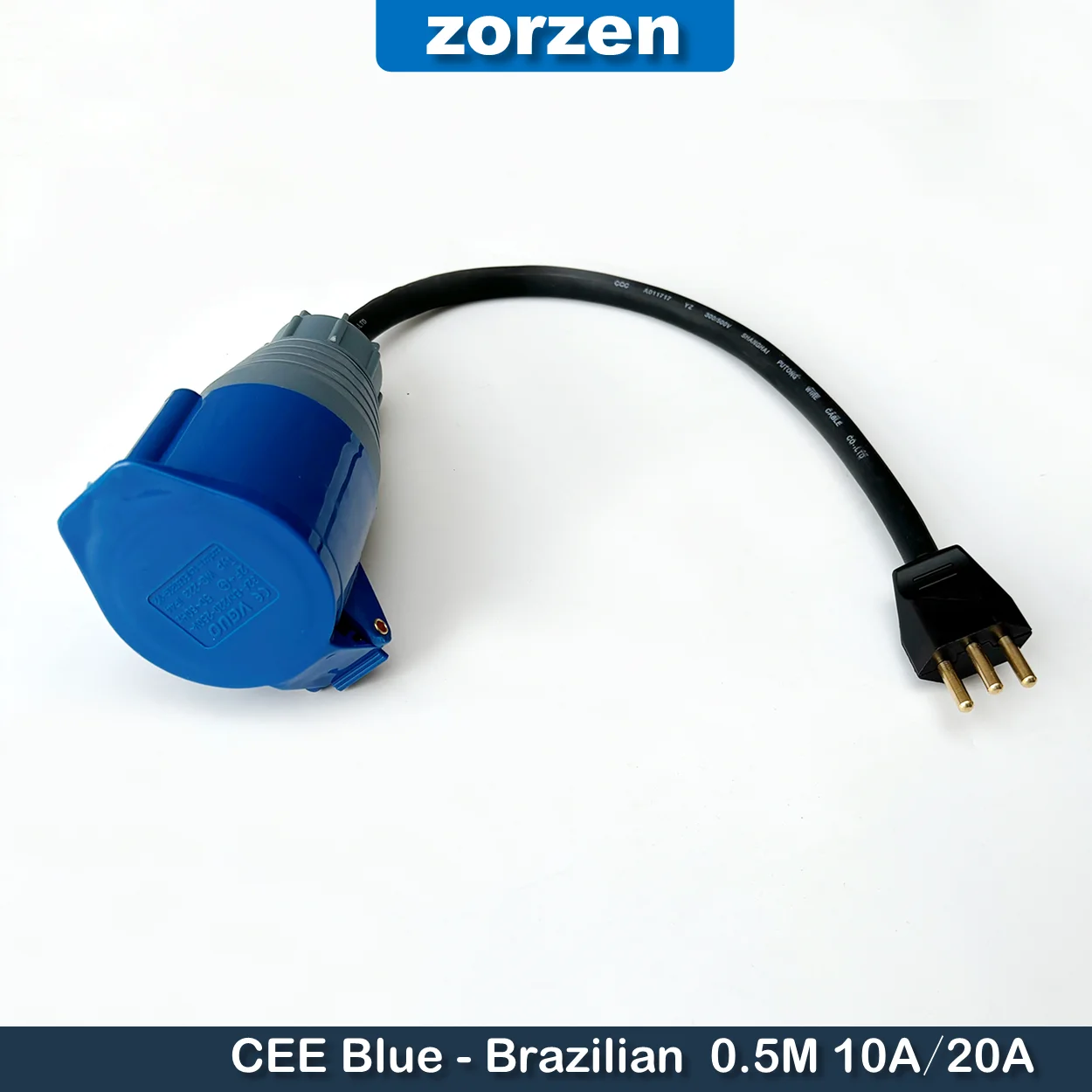 Blue CEE to Brazilian Plug 10A 20A Adapter Suitable for Camping Caravanning On-site Generators