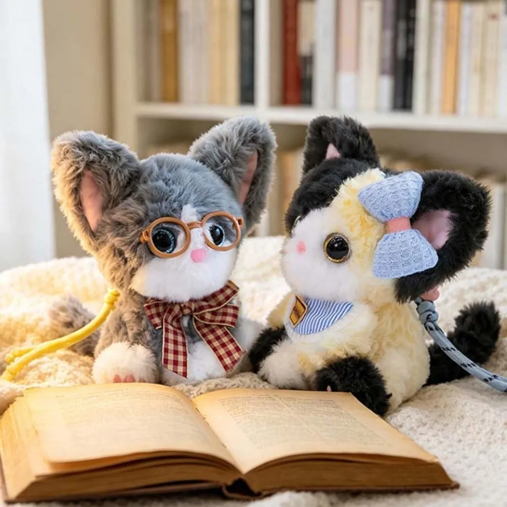 Soft Plush Plush Cat Keychain Fluffy Texture Big Ears Sleeping Cat Charm Calico Pattern Mini Size Curly Fleece Accessory
