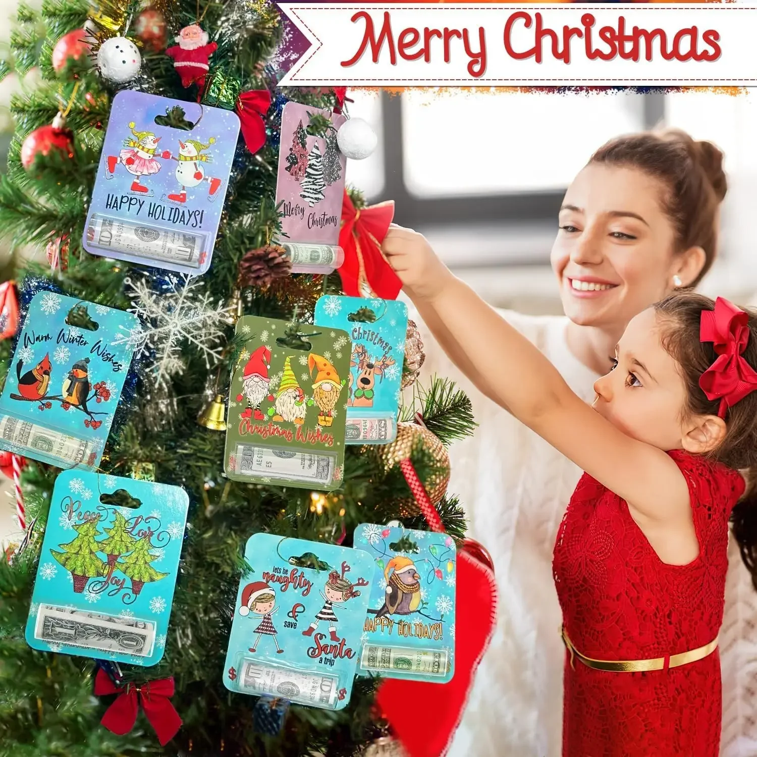 Weihnachts-Geldhalter-Ornamente zum Verschenken von Bargeld, einzigartige Design von Geld-Geschenkkarten mit Kunststoffabdeckung und Kleber für Weihnachten