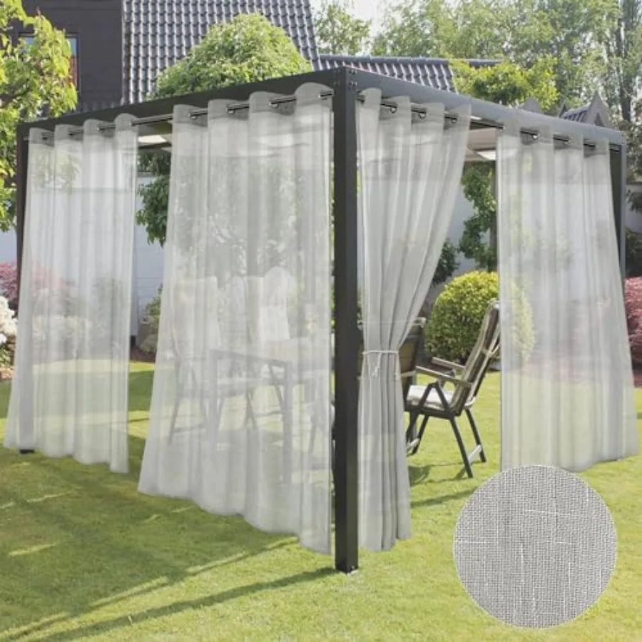 

4 Panels Outdoor Sheer Curtains for Patio Waterproof- Semi Voile Indoor Sheer Curtains, Light Filtering Privacy Drapes for Livi