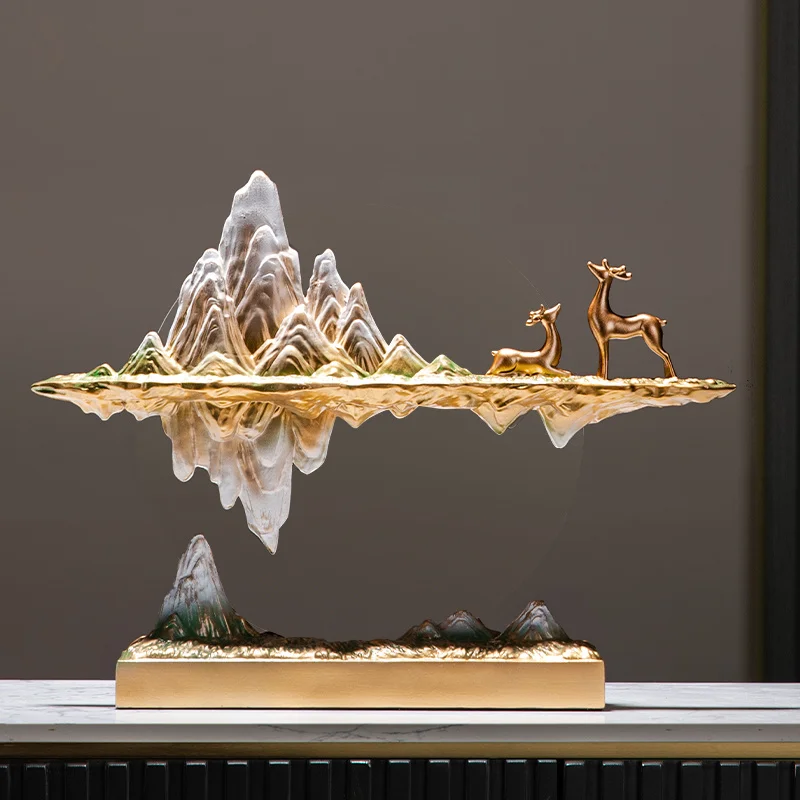 Chinese Style Resin Suspended Rockery Handicraft Office Living Room Study Desktop Ornament Auspicious Meaning Home Decoration