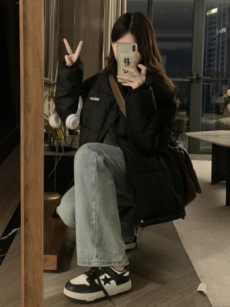 화이트 오트 다운 자에트 여성용 2024년 겨울 신상 아우터웨어 한국 스타일 소형 사이즈 면 코트 폴리에스터 섬유