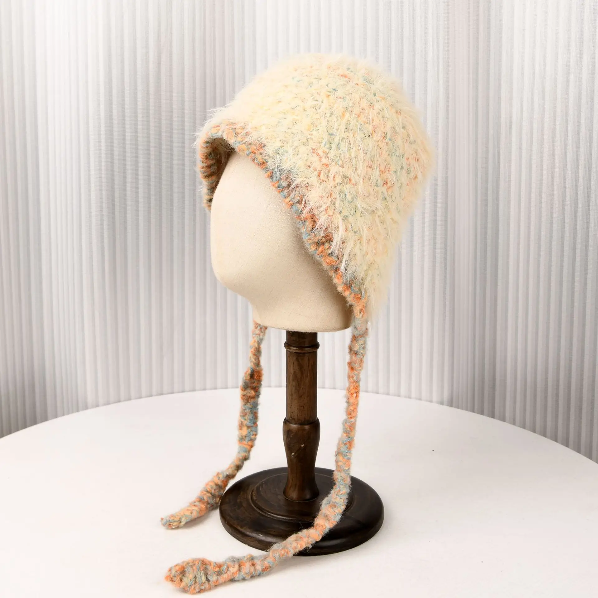 

Fashion Autumn Winter Warm Versatile Tie Dye Knitted Hat Striped Cold Proof Ear Protection Cap Soft Women Headwear Daily Outfit