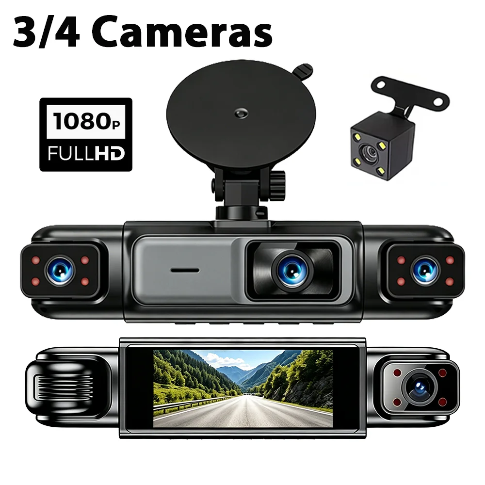 Car DVR Dash Cam 3/4 Lens Black Box FHD 1080P Night Vision 24h Parking G-Sensor Loop Recording Video Recorder Car Cameras