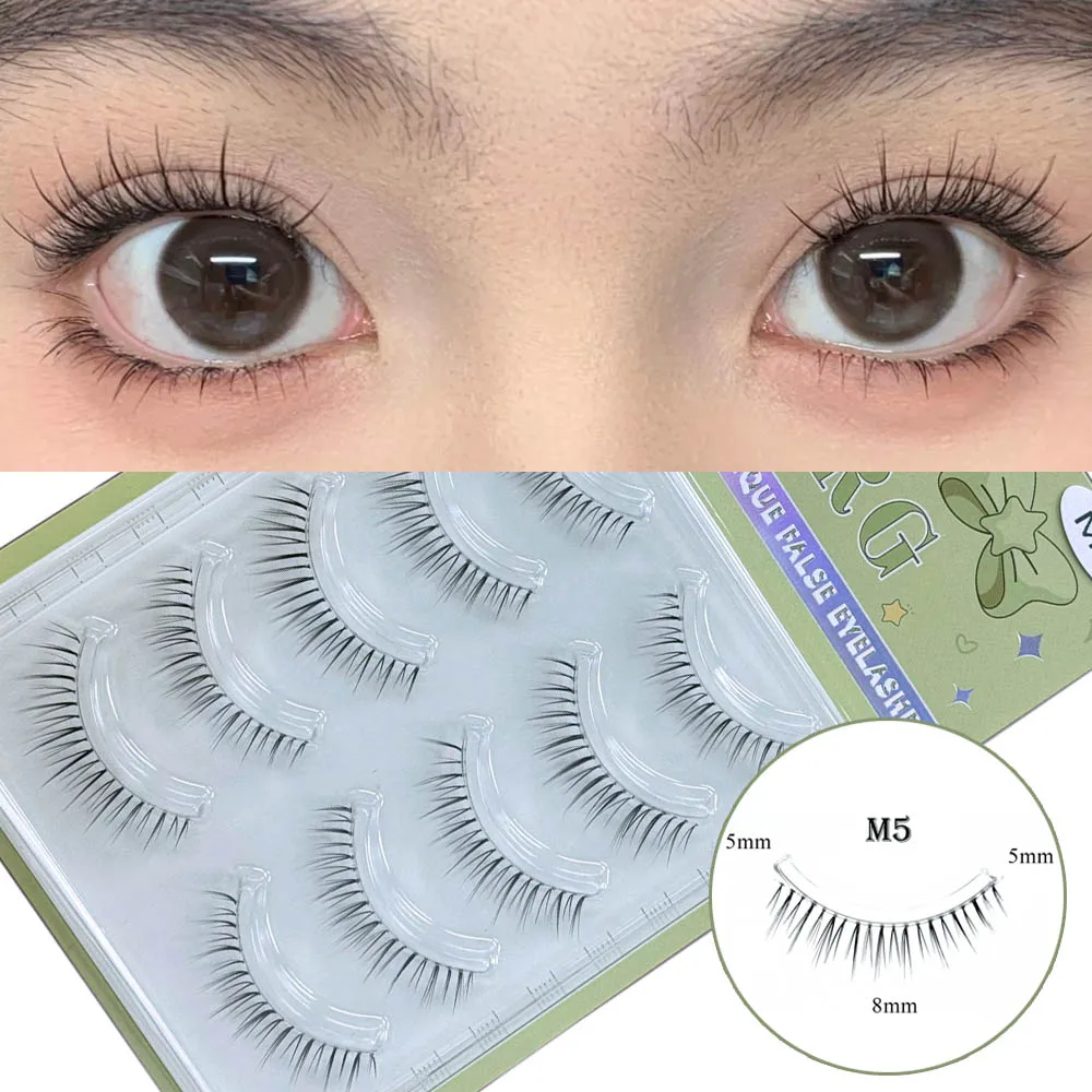 

Korean V-shaped False Eyelashes 5 Pairs Natural Transparent Stem Wispy Soft Lash Extension Reusable Magnify Eyes Comic Eye