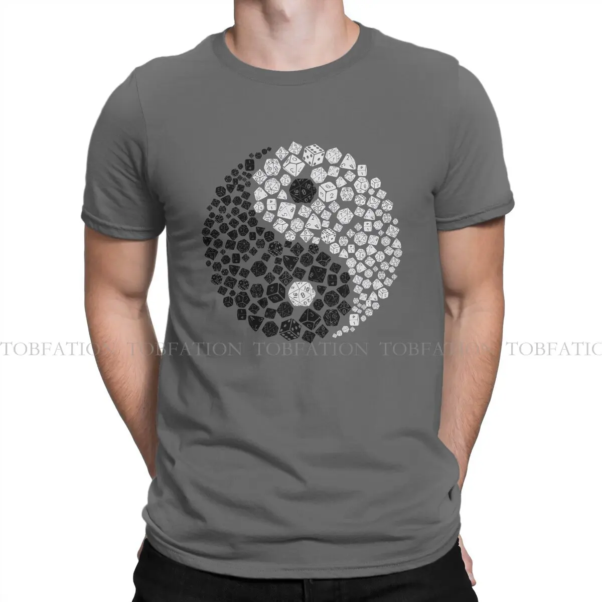 DND Game Creative TShirt for Men Dice Yin Yang Round Neck Pure Cotton T Shirt Distinctive Gift Clothes Streetwear