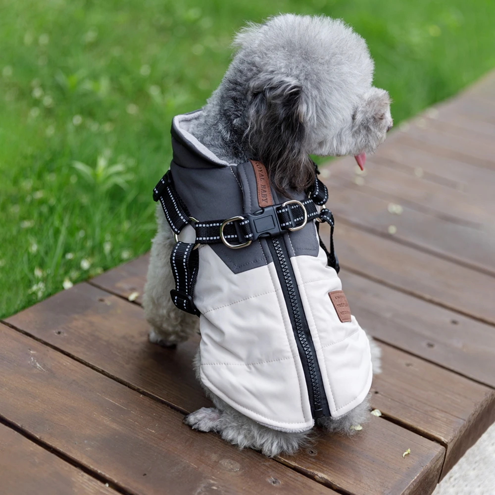 Pet Vest Dog Warm Jacket with Harness Winter Warm Dog Clothes for Labrador Small Dog Coat Chihuahua French Waterproof Outfits