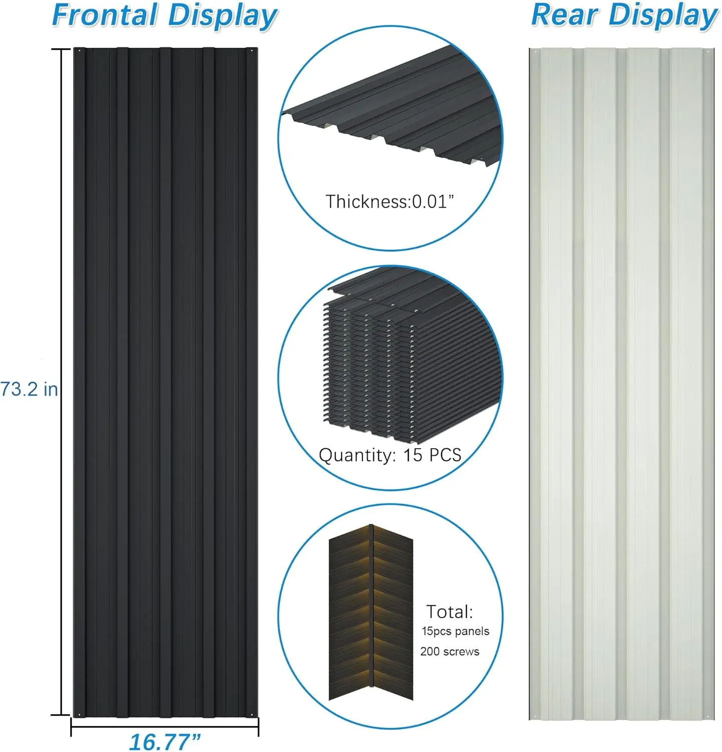ألواح سقف 15 قطعة L73.2 × W16.77 بوصة من الفولاذ المجلفن، ألواح تسقيف معدنية مموجة من القصدير غطاء علوي شرفة شرفة شديدة التحمل #2