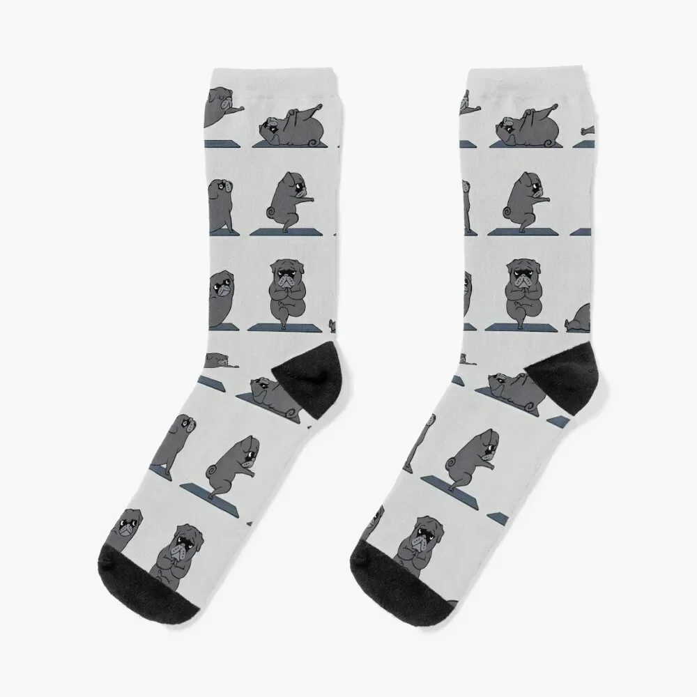 Black Pug Yoga Socks Toe sports hiphop with print Socks For Men Women's new year summer floor winter thermal Socks Female Men's