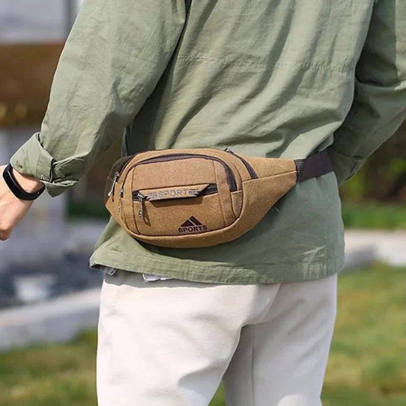 Riñonera deportiva de lona de gran capacidad para hombre, cinturón de teléfono para hombre, bolso cruzado informal para el pecho al aire libre, a la moda