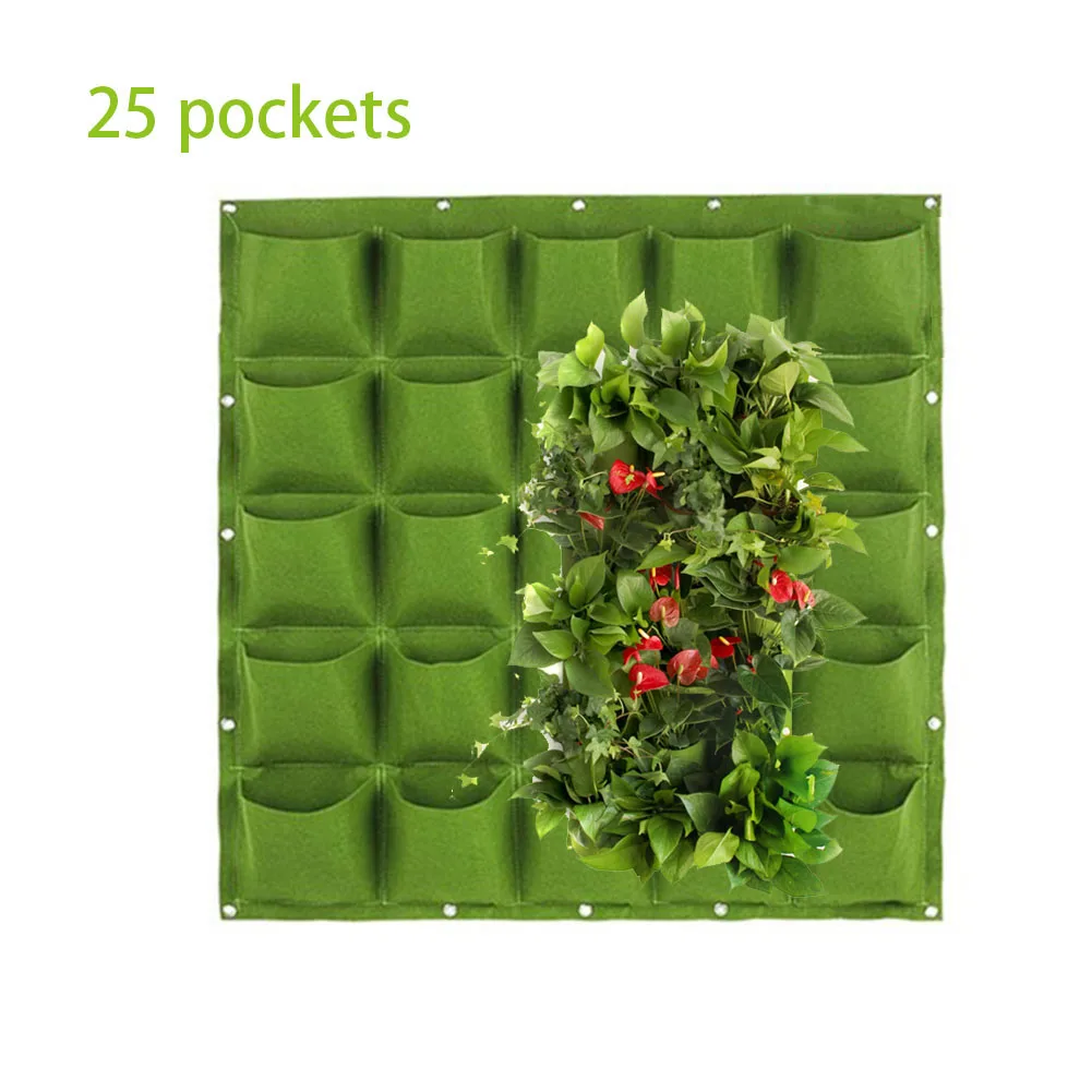 25 Pockets Wall Hanging Flower Plant Pot Planting Bags Green Pocket Grow Bag Planter Vertical Garden Vegetable Bonsai growing Q1