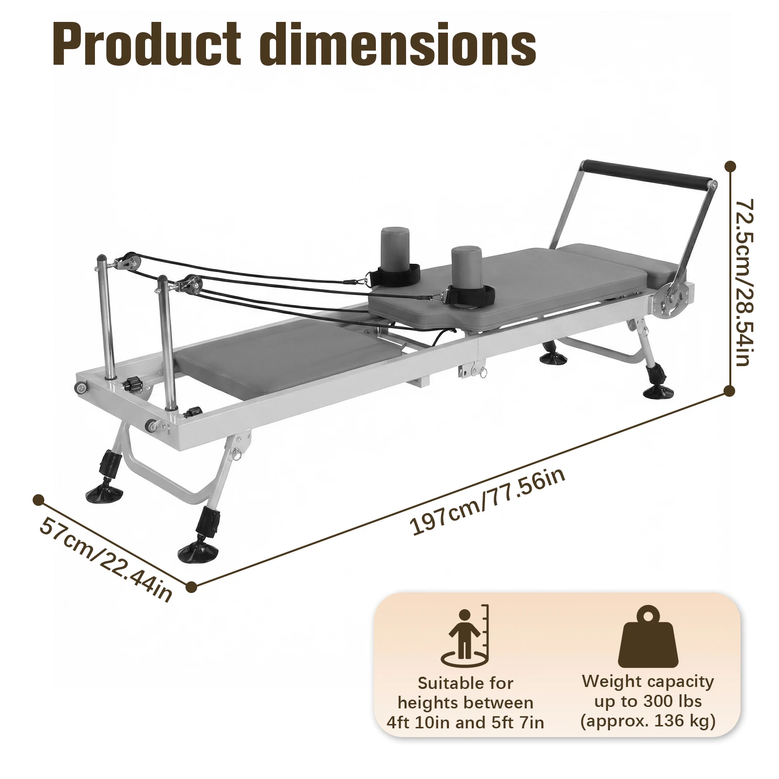 78 In Smooth Glide Carriage Reformer with Springs Resistance Portable Pilates Machine 300 LBS Capacity Suitable for All Levels view 6