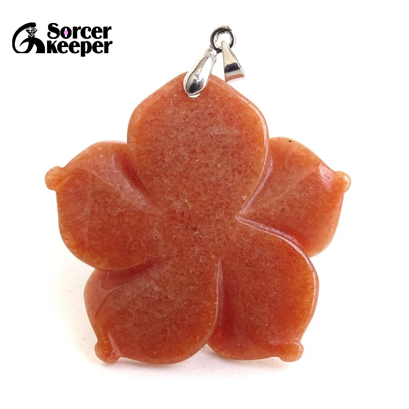 Natural Red Aventurine Hand Carved Flowers Jade Pendant Fashion Boutique Jewelry Women\'s Jasper Amulet Necklaces Gift BK002