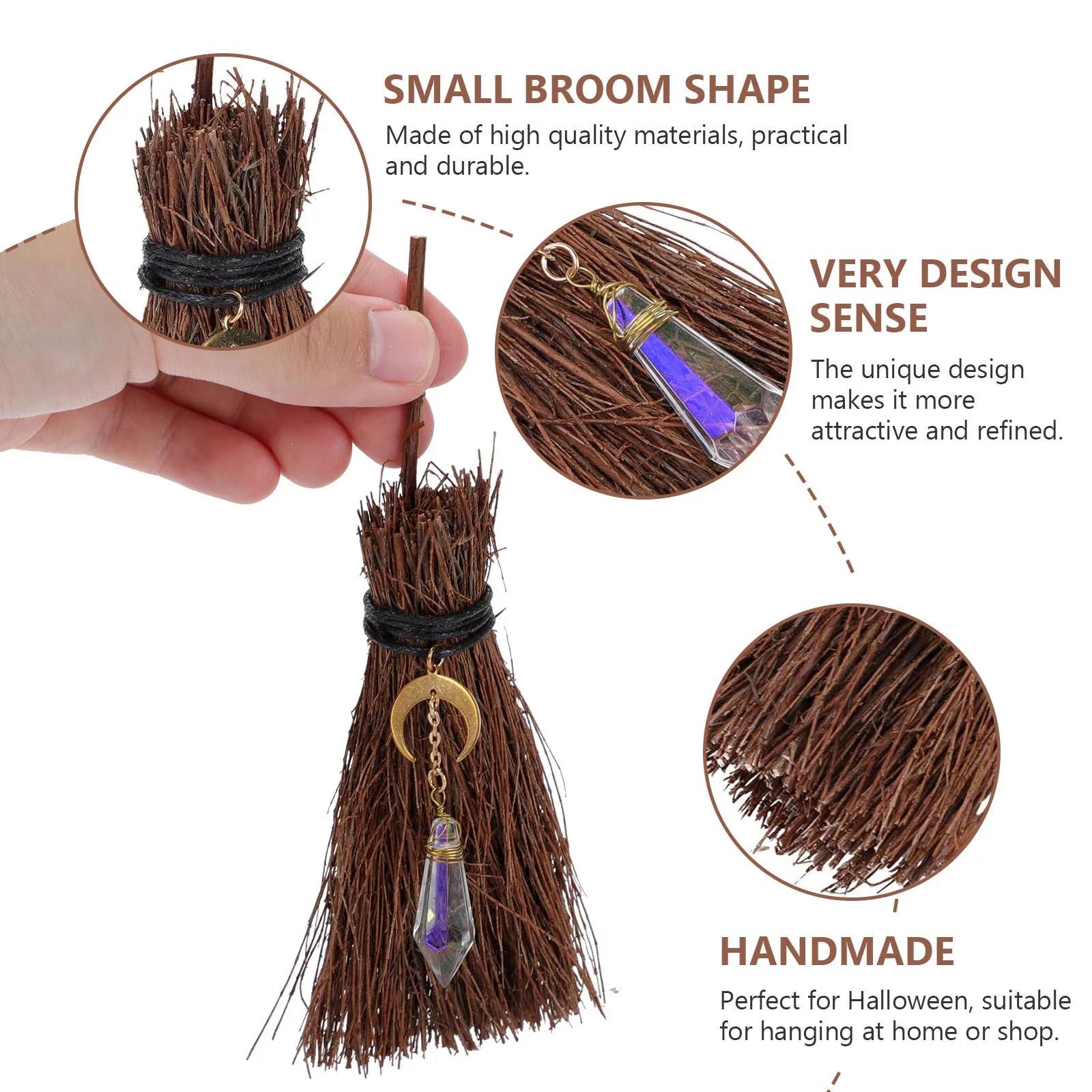 

Unique Branch Broom Ornament with Pendant Halloween Decor Mini Broomstick Craft DIY Gift