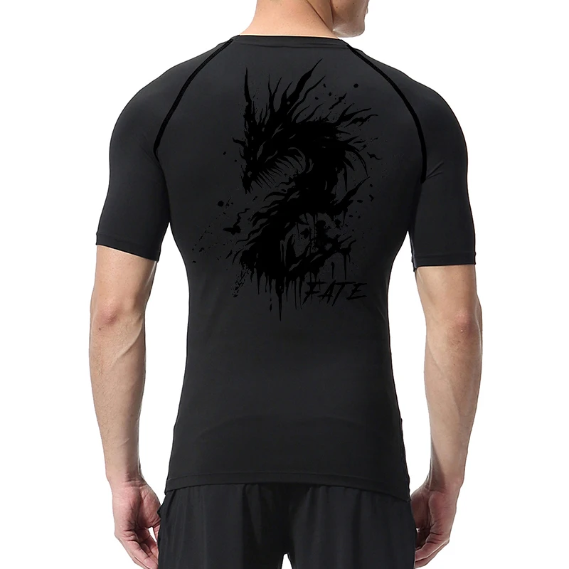 Dragon Print Short Sleeve Compression Shirts for Men Summer Athletic Quick Dry T-shirts Gym Workout Running Tees Tops Activewear image 5
