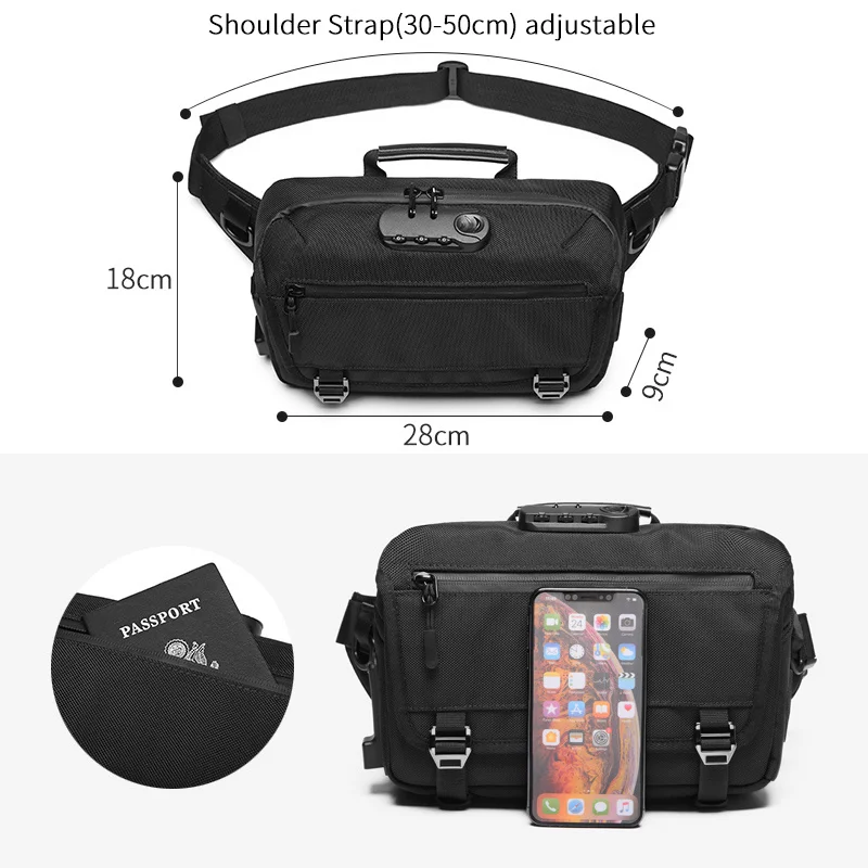 OZUKO-Bolsa de cintura antiroubo multifunções para homens, Fanny Pack para esportes ao ar livre, sacos de viagem impermeáveis masculinos, sacos de cinto torácico para celular, novos