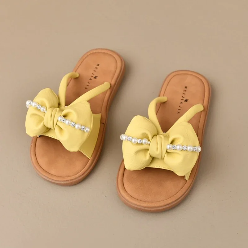 

Beaded Women Flats Slippers Bow Fashion New Shoes 2025 Summer Sandals Casual Beach Trends Flip Flops Woman Zapatillas De Mujer